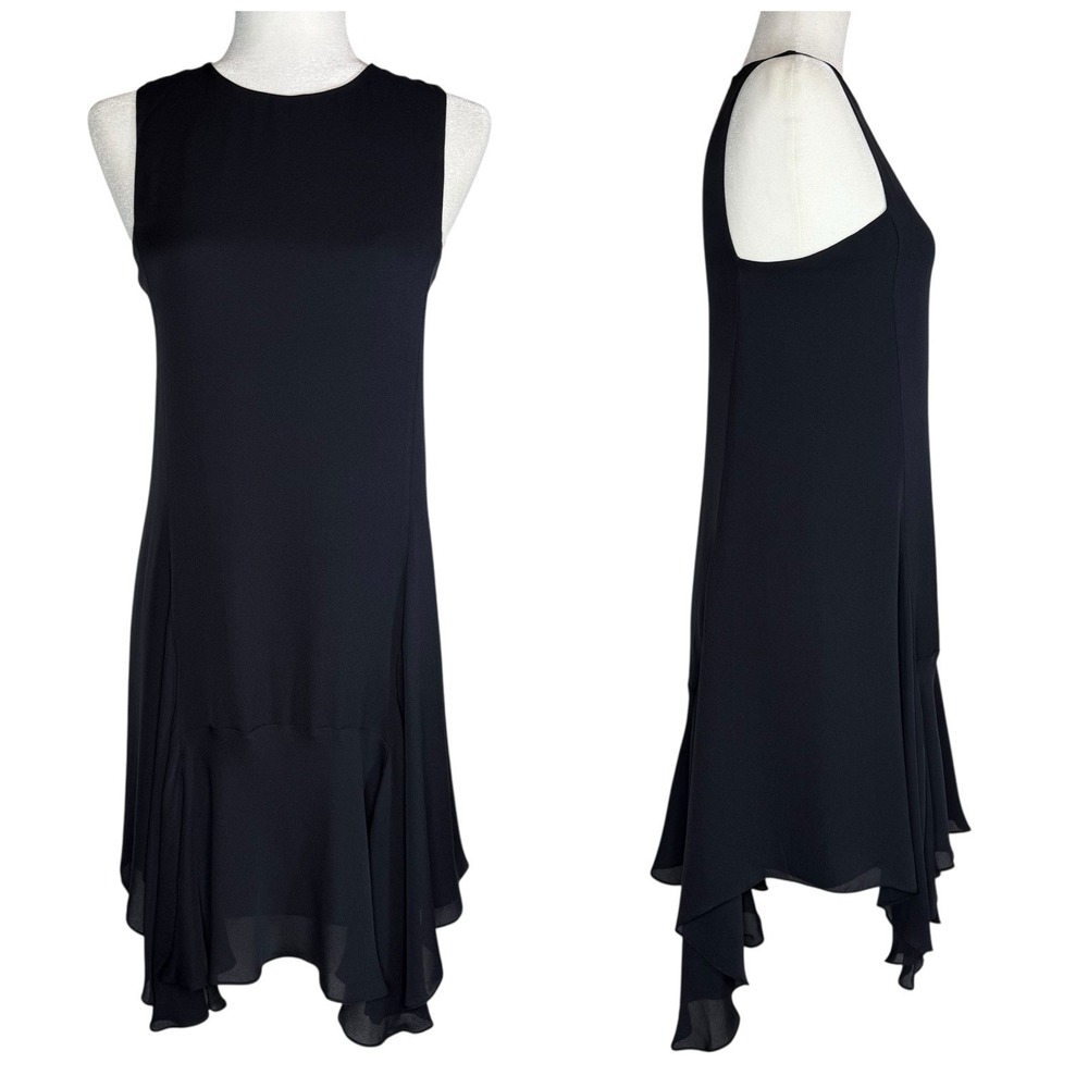 A.L.C. Silk Chiffon Asymmetric Hem Black Dress Size 4 Sleeveless Luxury Cocktail